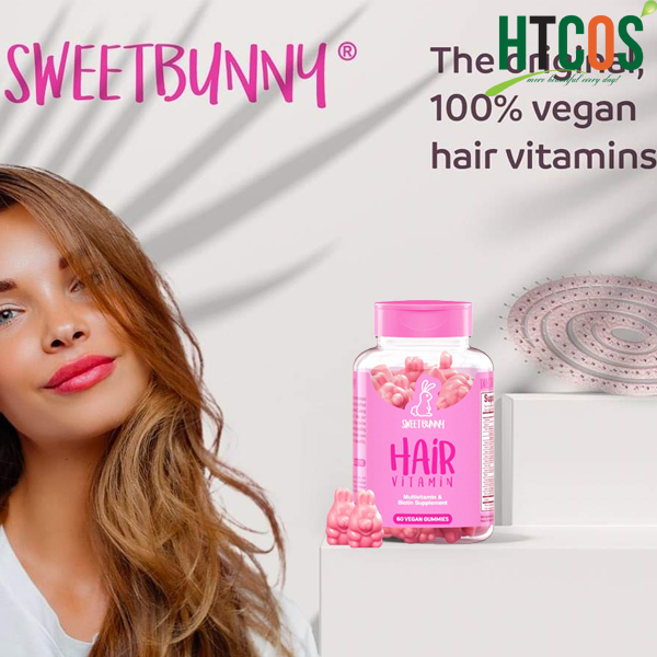 Kẹo Gấu Mọc Tóc Sweet Bunny Hare Hair Vitamines 60V Màu Hồng chính hãng công dụng