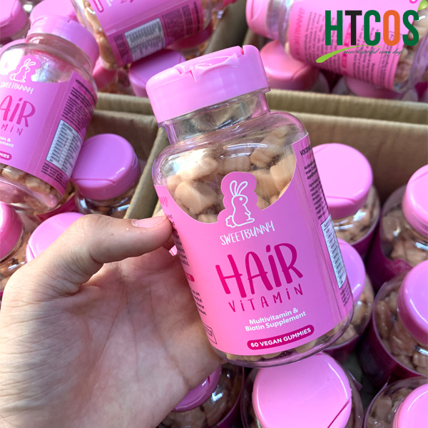 Kẹo Gấu Mọc Tóc Sweet Bunny Hare Hair Vitamines 60V Màu Hồng chính hãng mới nhất