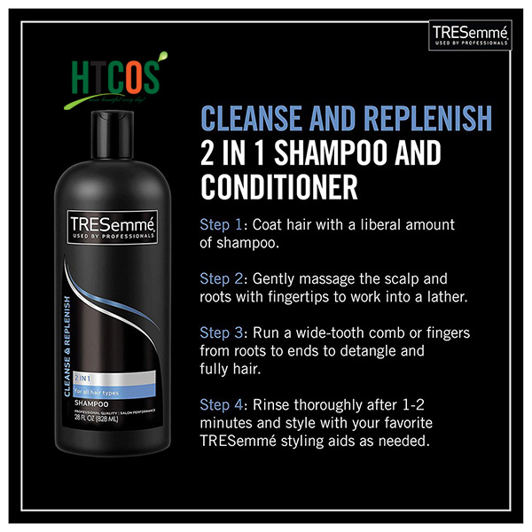 Dầu Gội Xả Phục Hồi Tóc TRESemmé 2in1 Clean & Replenish Shampoo + Conditioner 828ml Mỹ tốt không