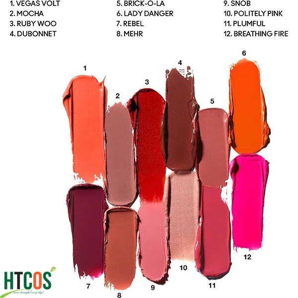 Set 12 Cây Son M.A.C Surefire Hit Mini Lipstick Kit gồm những màu nào