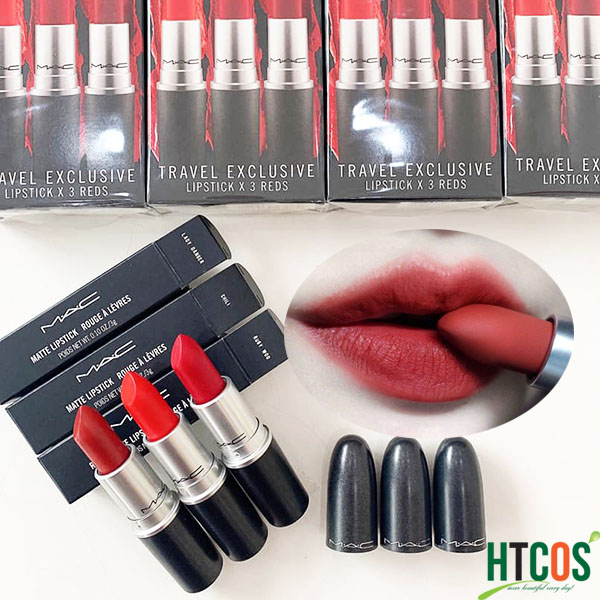 Set 3 Cây Son Mac Travel Exclusive lipstick x 3 Reds 607, 707, 602 Mỹ mua ở đâu